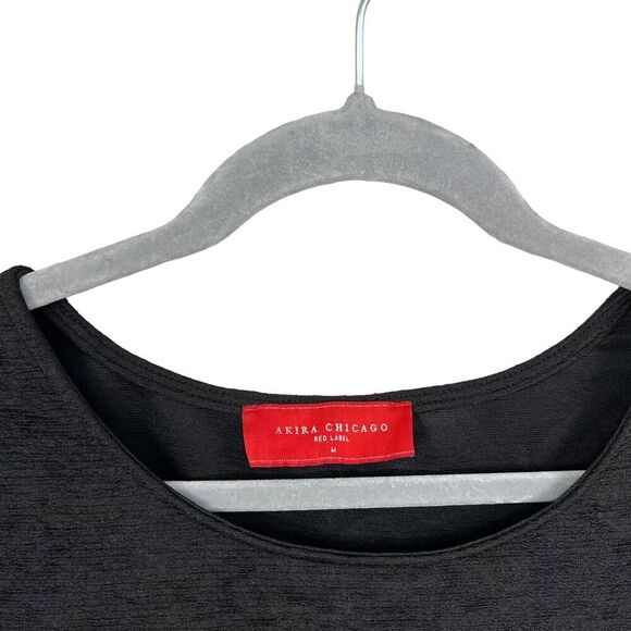 Akira Chicago Red Label Fit & Flare Dress Long Sleeves Zip‎ Black Women Size M - Picture 3 of 5